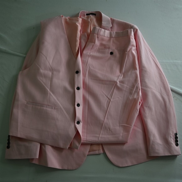 Bespoke 46L 40x34 Pink 3 Piece Slim Vest Mens Jacket Pants Suit